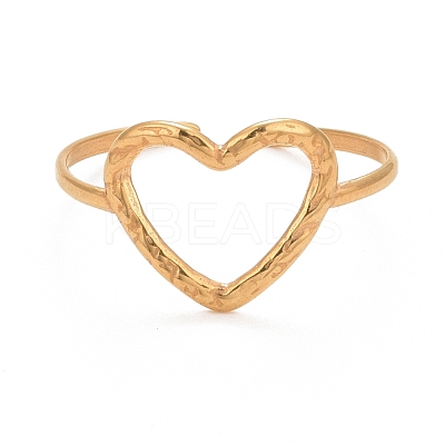 Ion Plating(IP) 304 Stainless Steel Open Heart Cuff Ring for Women RJEW-C025-23G-1
