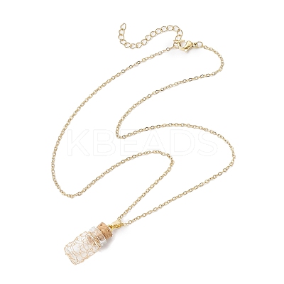Copper Wire Wrapped Empty Glass Bottle Pendant 304 Stainless Steel Cable Chain Necklaces for Women Men NJEW-JN05276-1