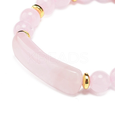 Natural Rose Quartz Rectangle Beaded Stretch Bracelet BJEW-JB08982-03-1
