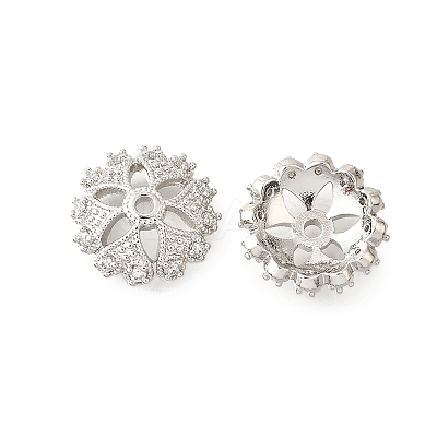 Flower Brass Clear Cubic Zirconia Bead Caps KK-V008-04P-1