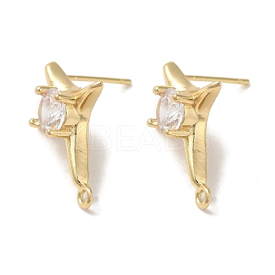 Brass with Clear Cubic Zirconia Stud Earring Findings KK-G499-01G-1
