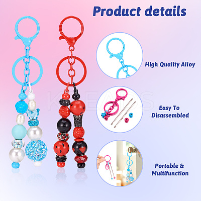 5Pcs 5 Colors Alloy & Iron Beadable Bar Keychain for DIY Crafts Jewelry Making KEYC-TA0001-28-1