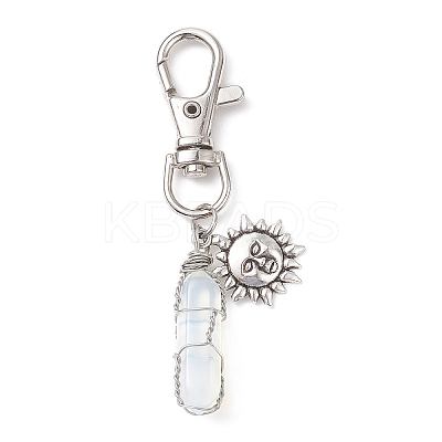 Wire Wrapped Mixed Gemstones Bullet Pendant Decorations HJEW-JM01061-1