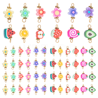 72Pcs 12 Style Handmade Polymer Clay Links Connectors FIND-PH0003-11-1