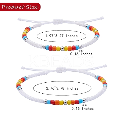4Pcs 4 Style Glass Seed & 303 Stainless Steel Braided Bead Bracelets and Anklets Set SJEW-SW00003-06-1