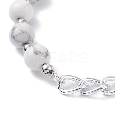 Natural Mixed Stone Round Beaded Bracelets Set with Curb Chain for Men Women BJEW-TA00048-1