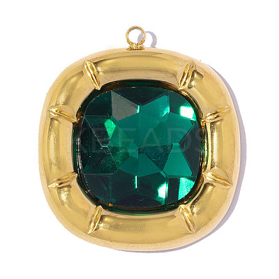 304 Stainless Steel Cubic Zirconia Rounded Squar Pendants STAS-OY017-74G-02-1