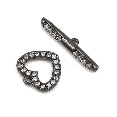 Heart Brass Micro Pave Clear Cubic Zirconia Toggle Clasps KK-G548-37-1
