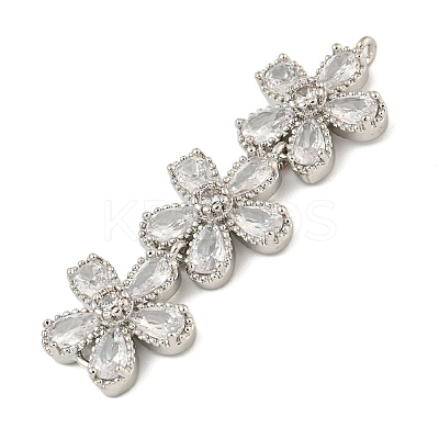 Brass Pave Clear Cubic Zirconia Three Flower Links Connector Charms X-KK-P277-51P-1