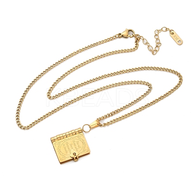 304 Stainless Steel Book Pendant Necklaces for Women NJEW-U037-01A-G-1