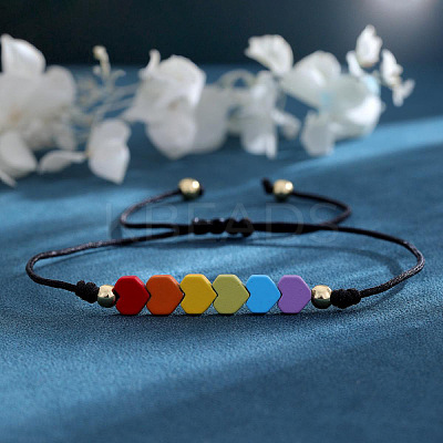 Friendship Rainbow Heart & Brass Bead Adjustable Braided Bracelets VD3512-1-1