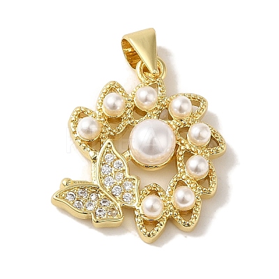 Rack Plating Brass Micro Pave Clear Cubic Zirconia Pendants KK-P267-04A-G-1