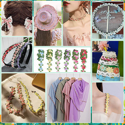 6 Yards 6 Colors Polyester Flower Embroidery Lace Trim Ribbon OCOR-PH0006-96-1