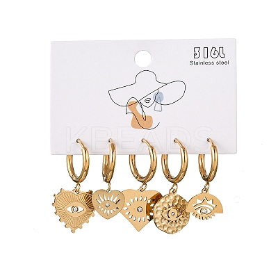 5Pcs 304 Stainless Steel Crystal Rhinestone Hoop Earrings EJEW-G447-04G-1