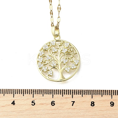 Brass Micro Pave Clear Cubic Zirconia Tree of Life Pendants NJEW-H066-01A-G-1