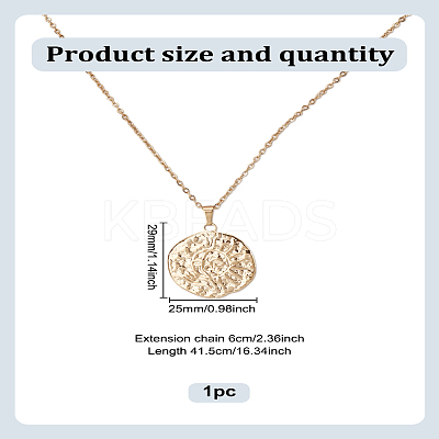 1Pc Textured Coin Brass Pendant Cable Chain Necklaces for Women NJEW-LP0009-33-1