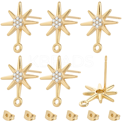 10Pcs Brass Micro Pave Clear Cubic Zirconia Stud Earrring Findings KK-BBC0022-28-1