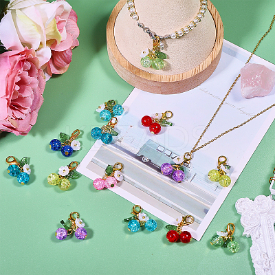 32Pcs 8 Colors Cherry Acrylic & Glass Pendant Decoration HJEW-CA00041-1