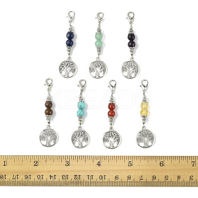 7Pcs Natural & Synthetic Gemstone and Alloy Pendant Decorations HJEW-FS00043-1