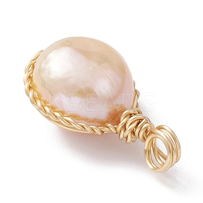 3Pcs Natural Cultured Freshwater Pearl Copper Wire Wrapped Pendants PALLOY-JF02201-1