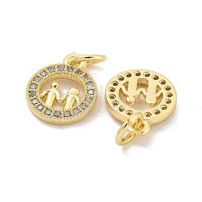 Brass Micro Pave Clear Cubic Zirconia Charms KK-Z044-34G-1