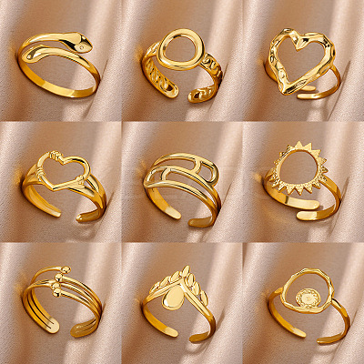 Simple Style 304 Stainless Steel Cuff Rings for Women FS-WGD177D-02-1