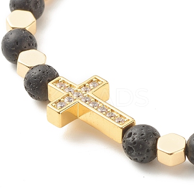 Cross Cubic Zirconia Beads Stretch Bracelet BJEW-JB07198-1