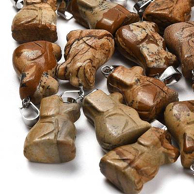 Natural Picture Jasper Pendants G-B127-07P-09-1