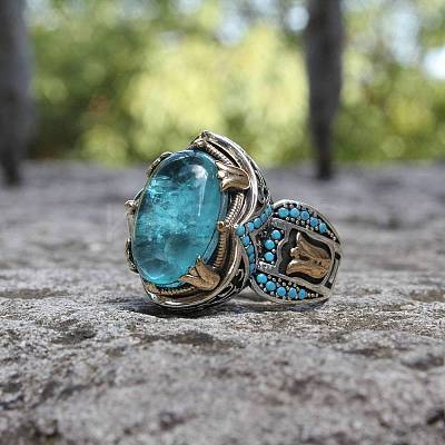 Oval Alloy with Glass Finger Rings FS-WG0E890-05-1