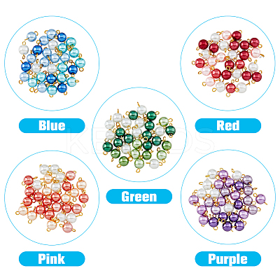 150Pcs 5 Colors Glass Imitation Pearl Connector Charms FIND-HY0001-86-1