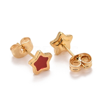 304 Stainless Steel Enamel Stud Earrings EJEW-B009-10G-02-1