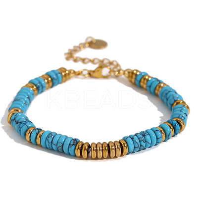 Retro Synthetic Turquoise & Stainless Steel Beaded Bracelets for Women NO5359-11-1