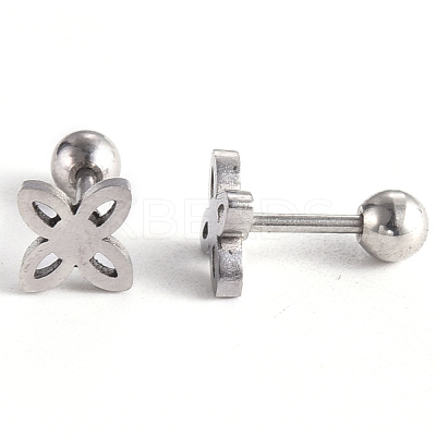 Tarnish Resistant 201 Stainless Steel Flower Barbell Cartilage Earrings EJEW-R147-29-1