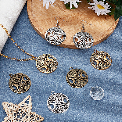 30Pcs 3 Colors Tibetan Style Hollow Alloy Pendants TIBEP-NB0001-25-1