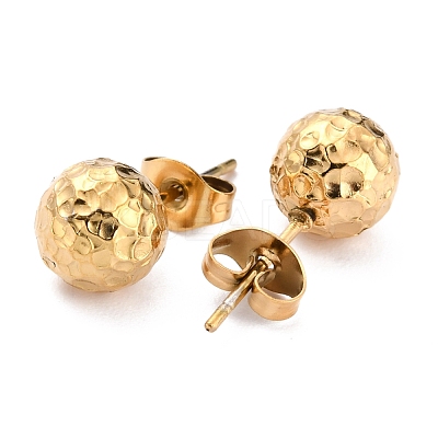 Ion Plating(IP) Textured Round Bead 304 Stainless Steel Stud Earring Findings X-EJEW-O104-01G-1