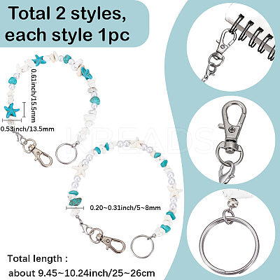 2Pcs 2 Styles Ocean Theme Synthetic Turquoise Pendant Decorations HJEW-SC0002-28B-1