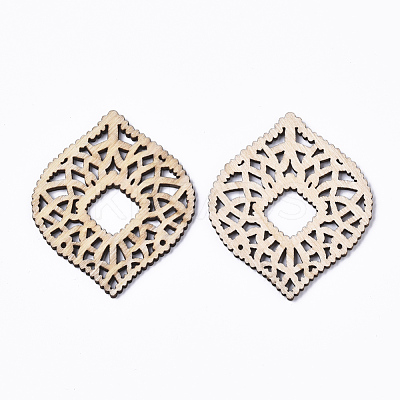 Undyed Natural Wood Filigree Joiners Links X-WOOD-T028-13-1
