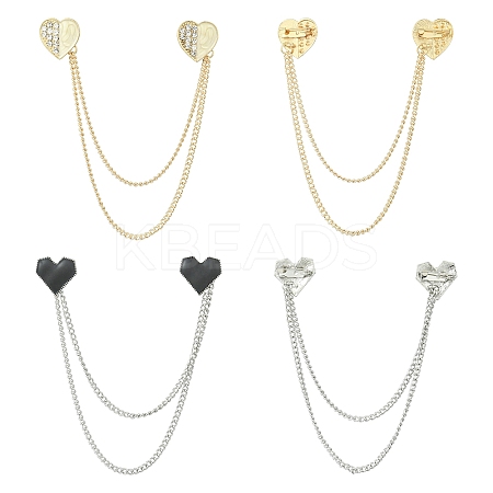 4Pcs 2 Styles Heart Rhinestone Lapel Pins JEWB-CJ0003-34-1