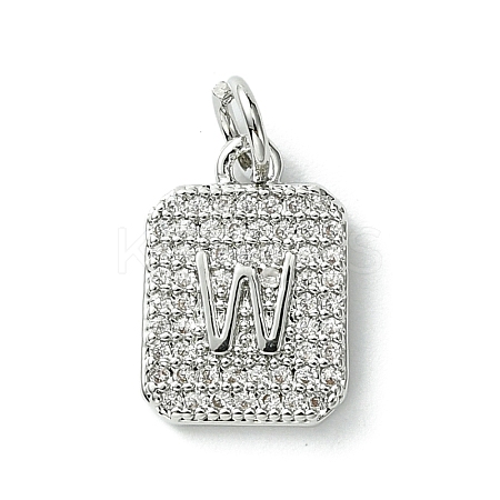 Rack Plating Brass Micro Pave Clear Cubic Zirconia Charms KK-G501-01W-P-1