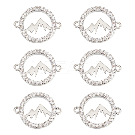 6Pcs Brass Micro Pave Clear Cubic Zirconia Connector Charms KK-UN0001-44-1