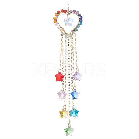 Wire Wrapped Natural Gemstone Heart Pendant Decorations HJEW-JM01038-1