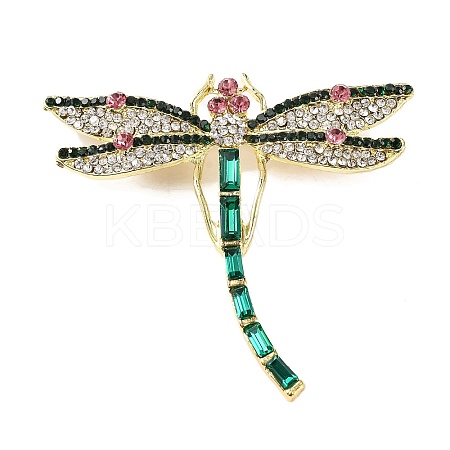 Golden Plated Alloy Colorful Rhinestone Insect Brooches LS-JEWB-L017-07G-01-1