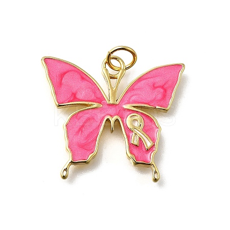 October Breast Cancer Pink Awareness Ribbon Brass Enamel Pendants LS-KK-S517-04B-G-1