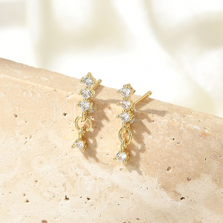 Brass Micro Pave Clear Cubic Zirconia Stud Earrings EJEW-R016-26G-01-1
