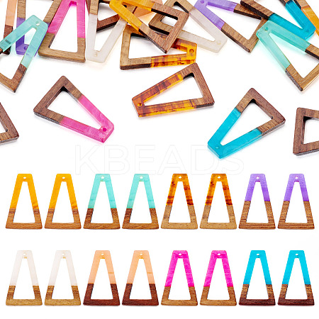16Pcs 8 Colors Resin & Wood Pendants RESI-TA0003-73-1