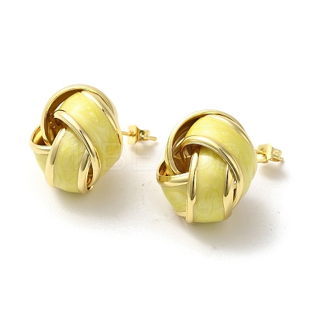 Real 18K Gold Plated Iron Enamel Stud Earrings for Women EJEW-M251-09G-01-1