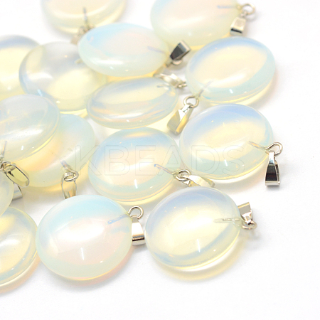 Flat Round Opalite Pendants G-Q370-15-1