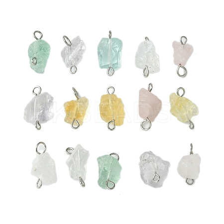 5Pcs 5 Styles Natural Fluorite & Rose Quartz & Quartz Crystal & Amethyst & Citrine Nuggets Connector Charms PALLOY-JF02761-S-1