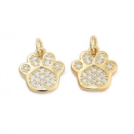 Paw Print Rack Plating Brass Micro Pave Cubic Zirconia Charms X-KK-G512-22G-1