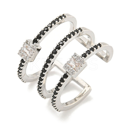 Rectangle Rack Plating Brass Micro Pave Cubic Zirconia Wide Cuff Rings for Women RJEW-F162-15P-1